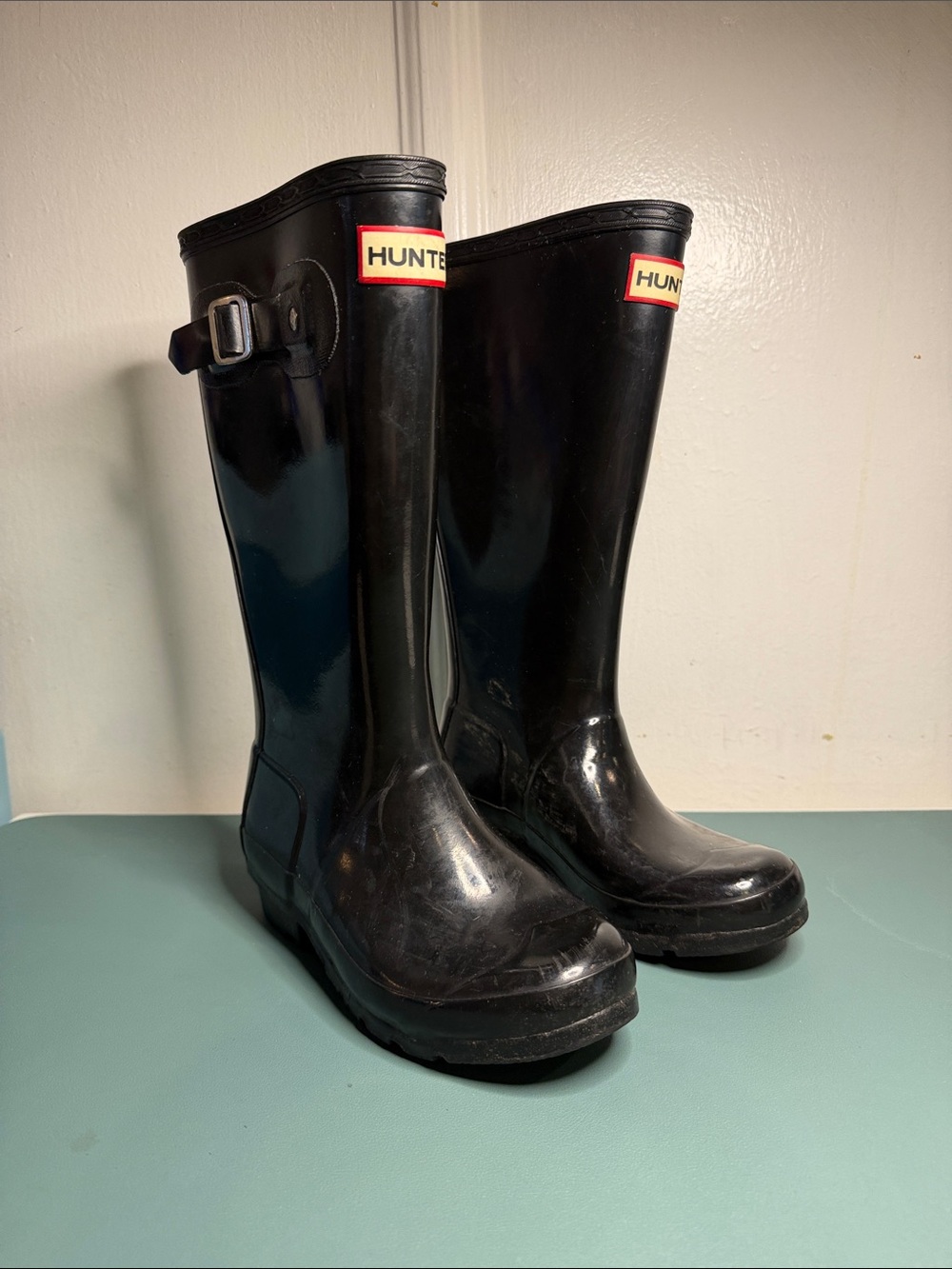 Hunter Black Tall Waterproof Rain Boots with Side Buckle
